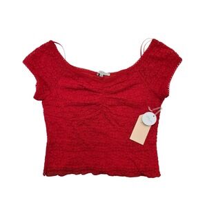 Blashe Red Floral Lace Ruched Crop Top Women's Size L New With Tags